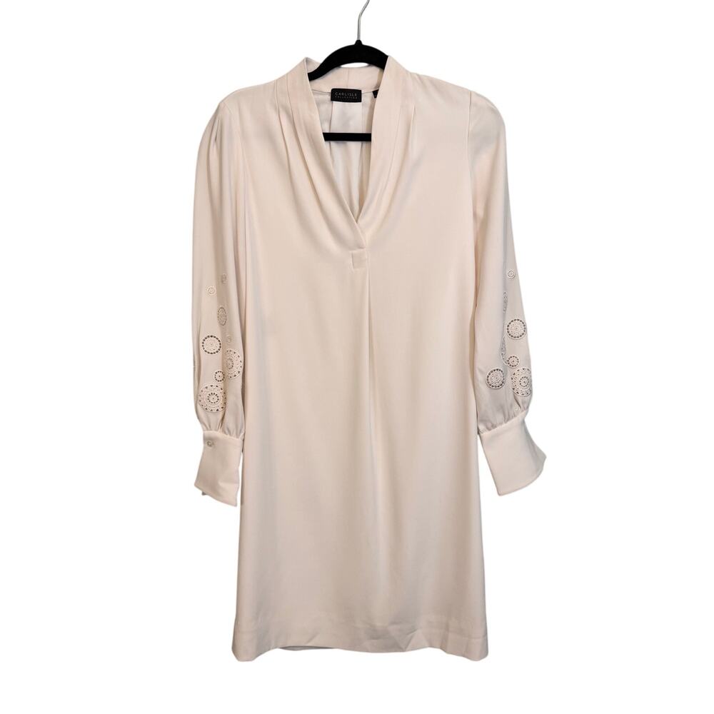 Carlisle Collection Mini Dress Womens 0 Off White Crochet Lace Long Sleeve Lined